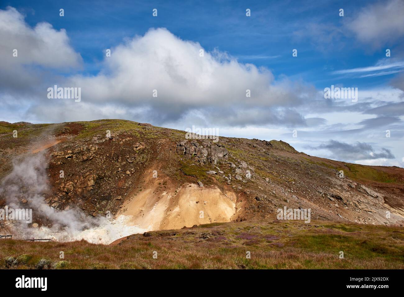 Área geotérmica, Seltun Krysuvik, península de Reykjanes, Islandia Foto de stock