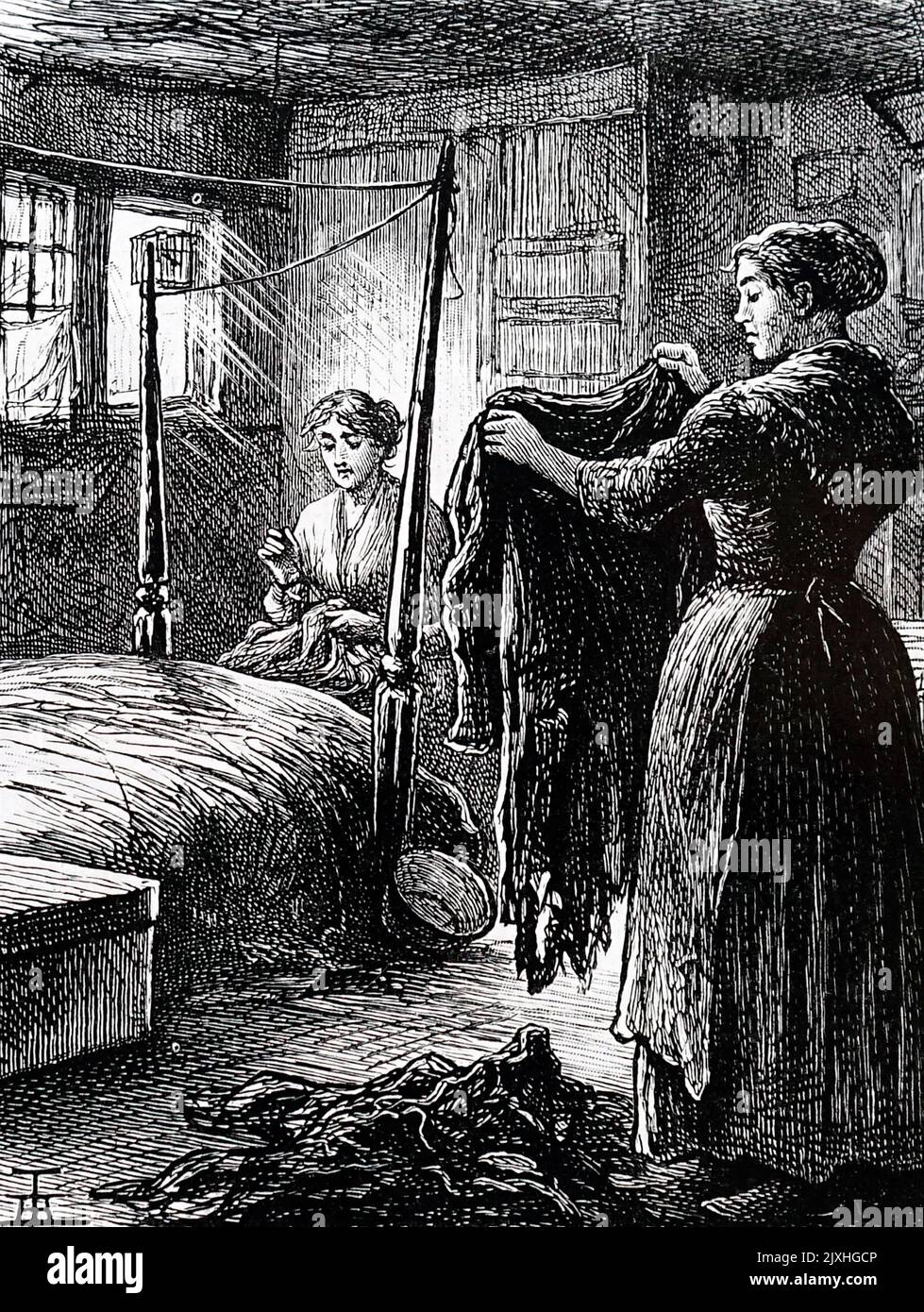Ilustración que representa reavivadores, mujeres que se repararían e hicieron ropa antigua presentable vendida en el mercado de Petticoat Lane, Londres. Data del siglo 19th Foto de stock
