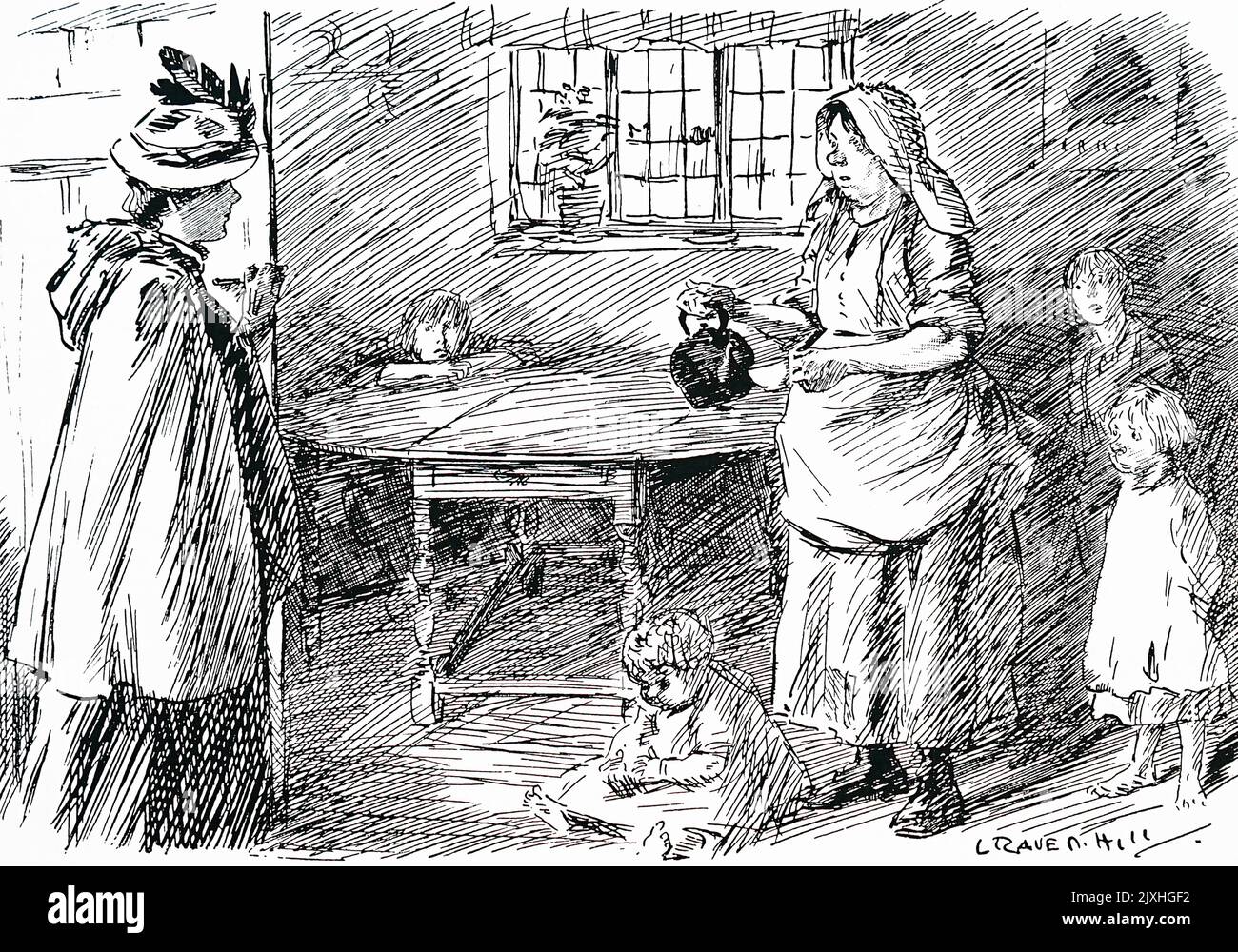 Dibujos animados que ilustran las condiciones de vivienda y la higiene. Data del siglo 20th Foto de stock