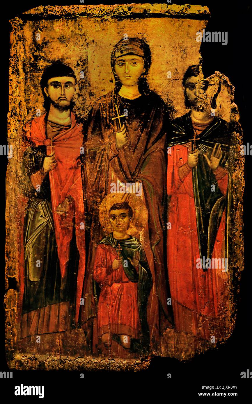 Santa Jerusalén y sus hijos Secendus, Secendusis, Cegoro, siglo 14th, Museo Bizantino y Cristiano en Atenas, Foto de stock