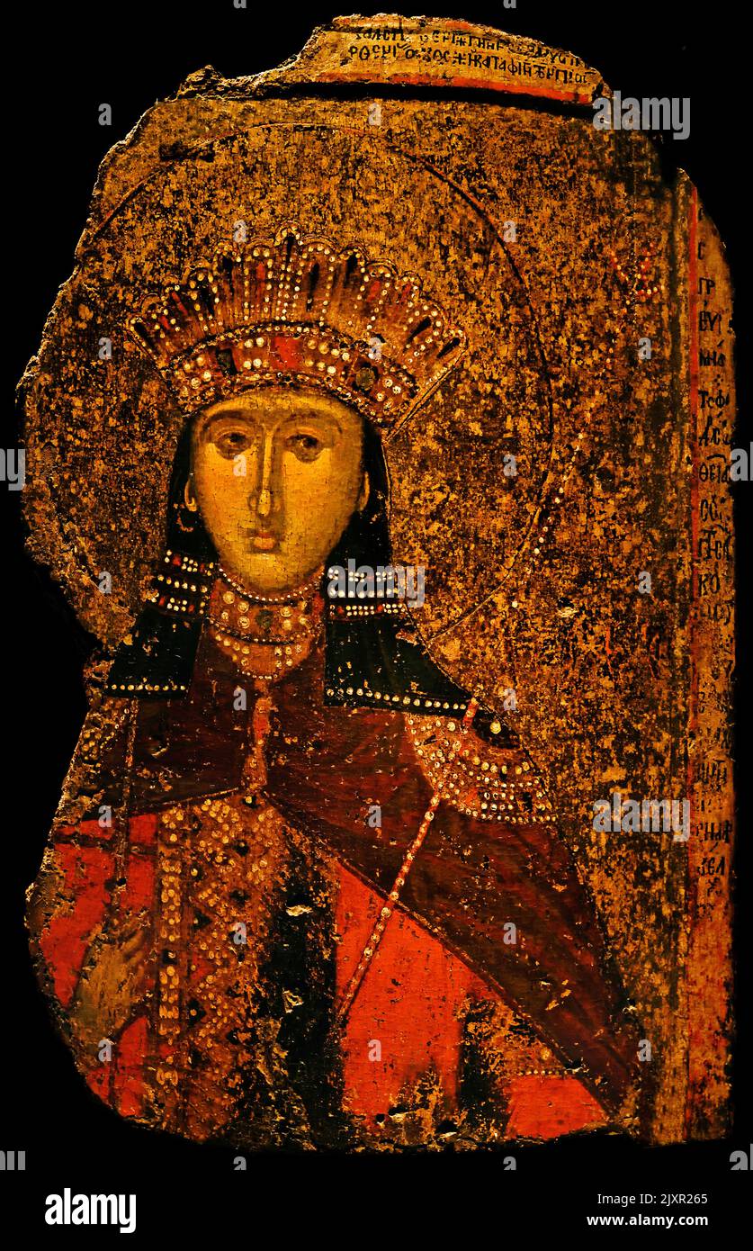 Santa Catalina - siglo 14th, Museo Bizantino y Cristiano en Atenas, Santa Catalina de Alejandría, retratada como una princesa Foto de stock