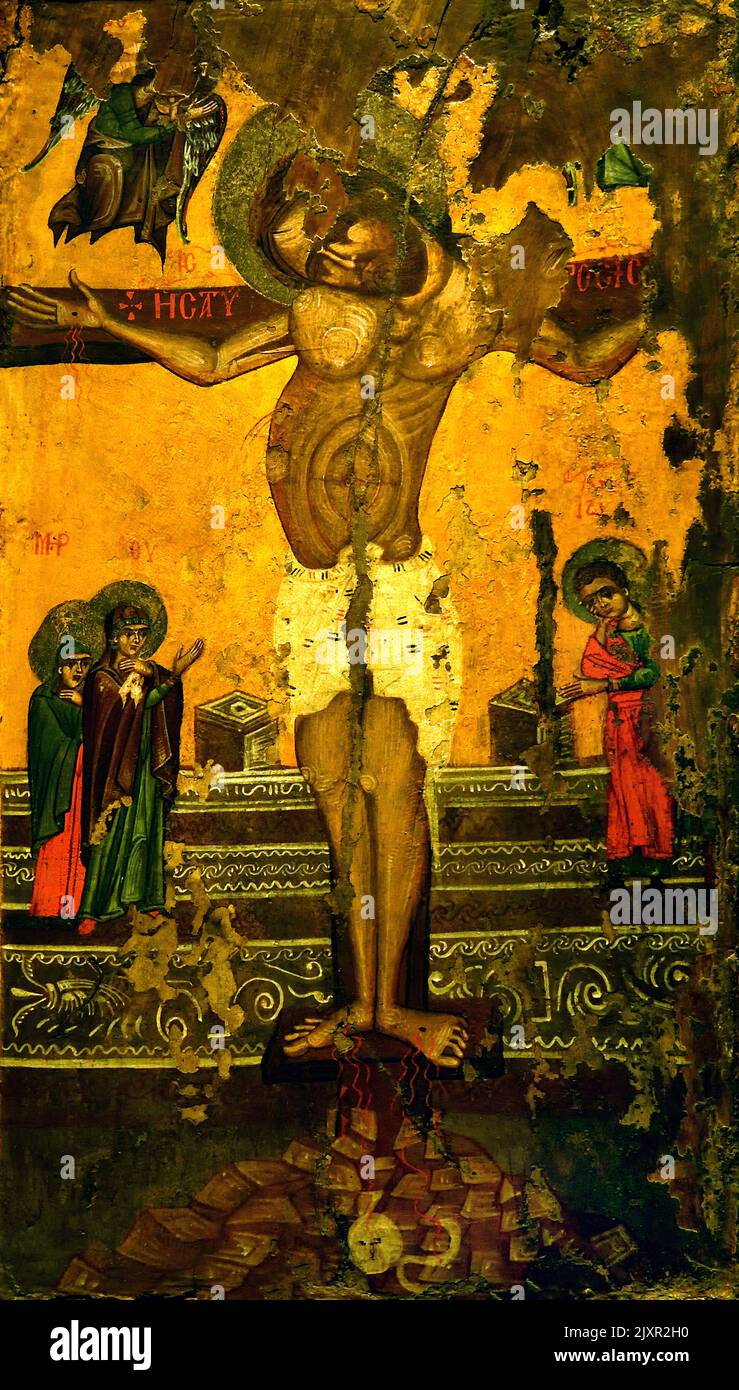 Crucifixión de Berroia siglo 15th, Bizantino y Museo Cristiano en Atenas, Foto de stock