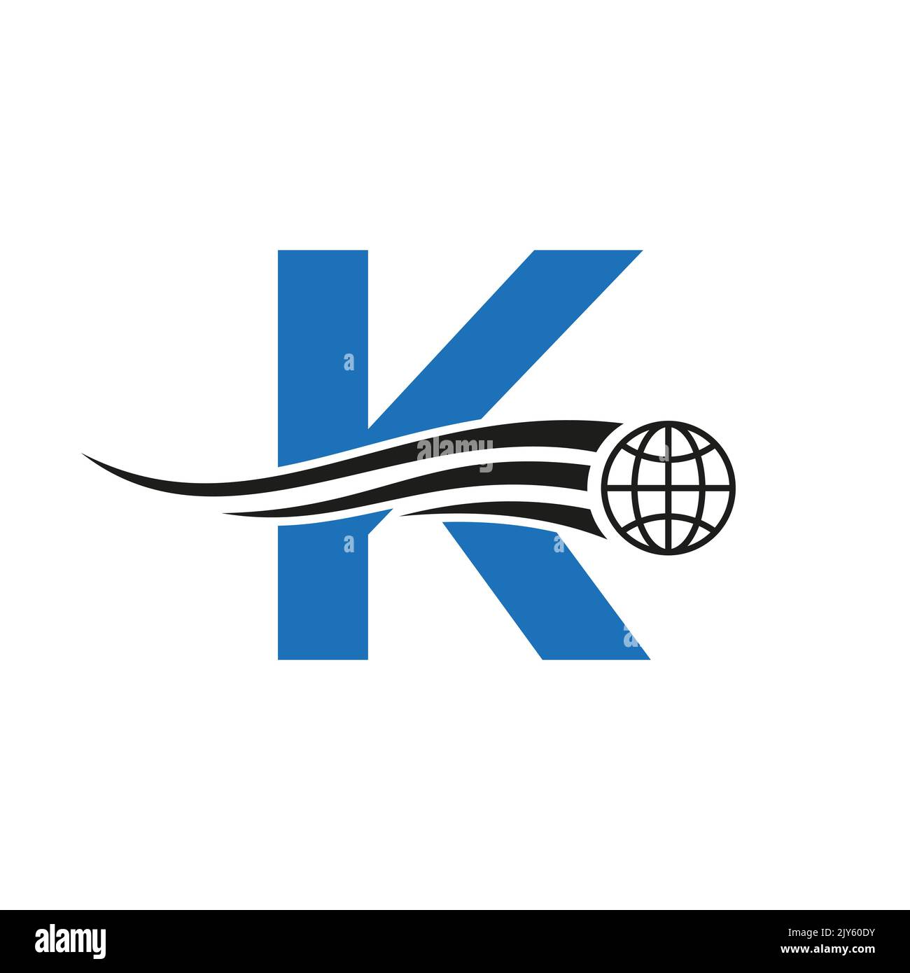 Logotipo global con letra K combinado con icono global, signo de la