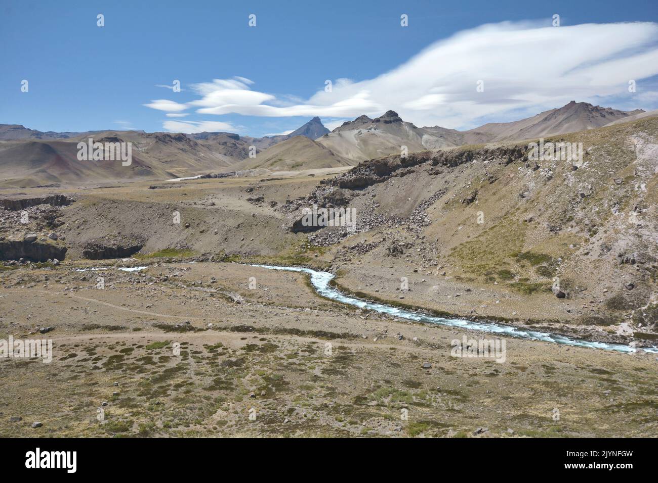 Valle alto del Río Maule, Cordillera de los Andes, Región del Maule, Chile Foto de stock
