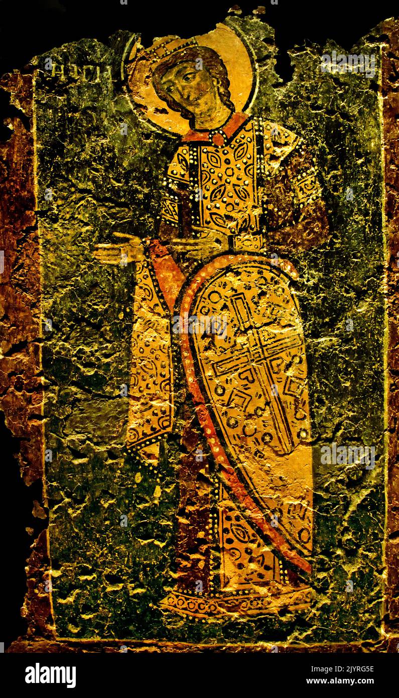 Santa Catalina pintura mural del siglo 13th, Bizantino y Museo Cristiano en Atenas, Foto de stock
