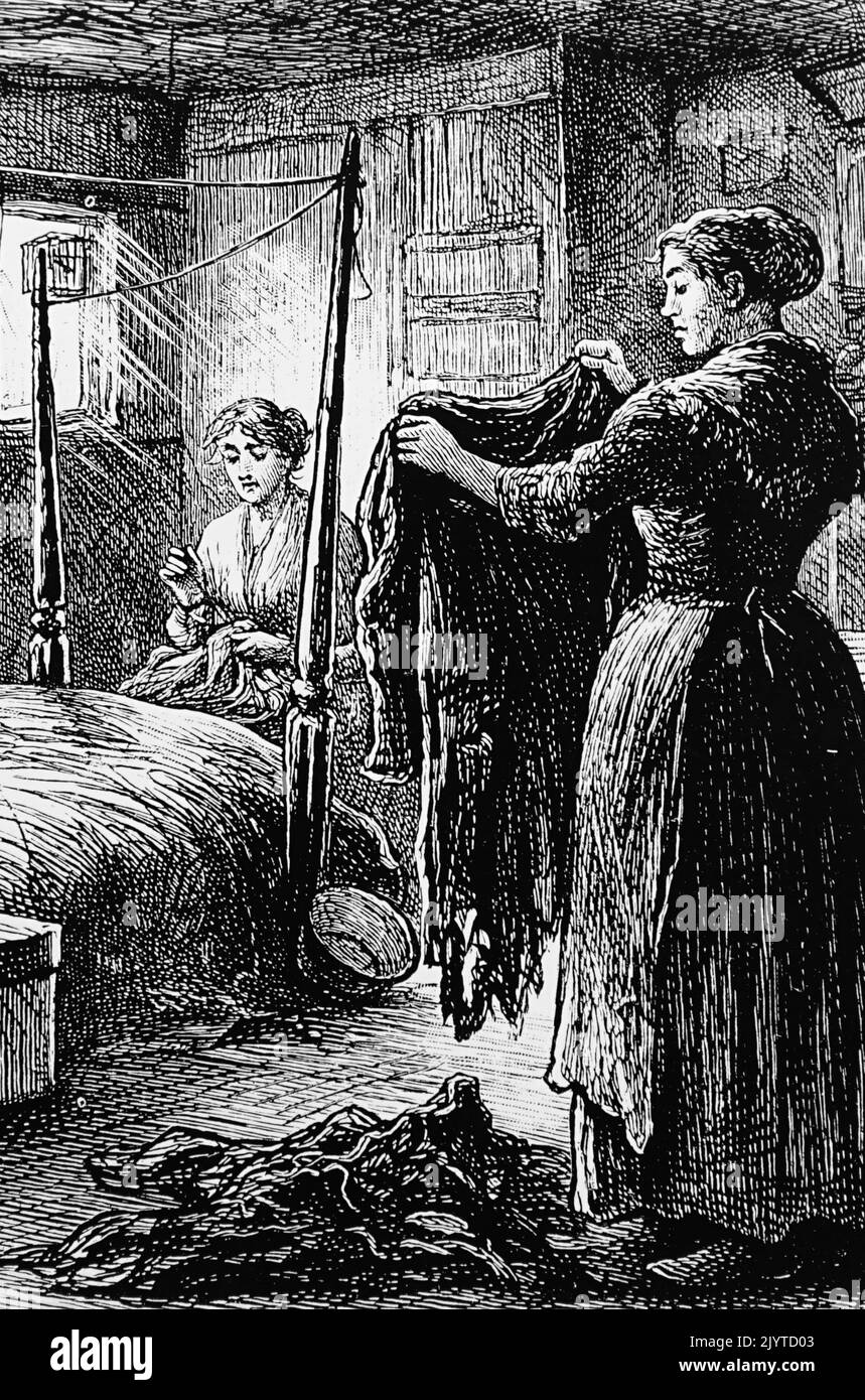 Ilustración que representa reavivadores, mujeres que se repararían e hicieron ropa antigua presentable vendida en el mercado de Petticoat Lane, Londres. Data del siglo 19th Foto de stock