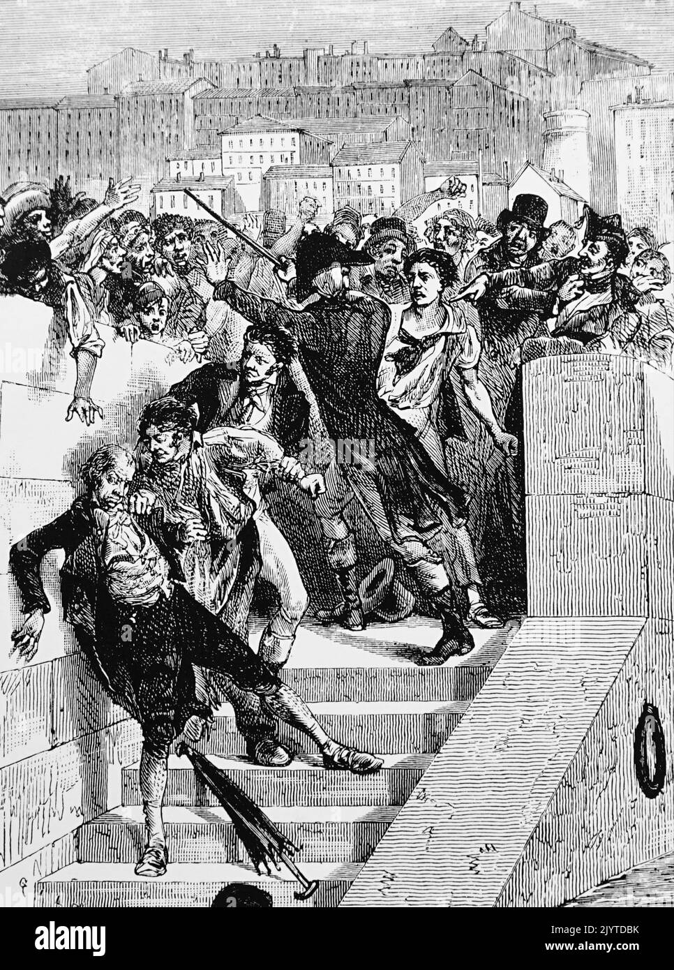 Ilustración que representa el ataque de Joseph Marie Jacquard (1752