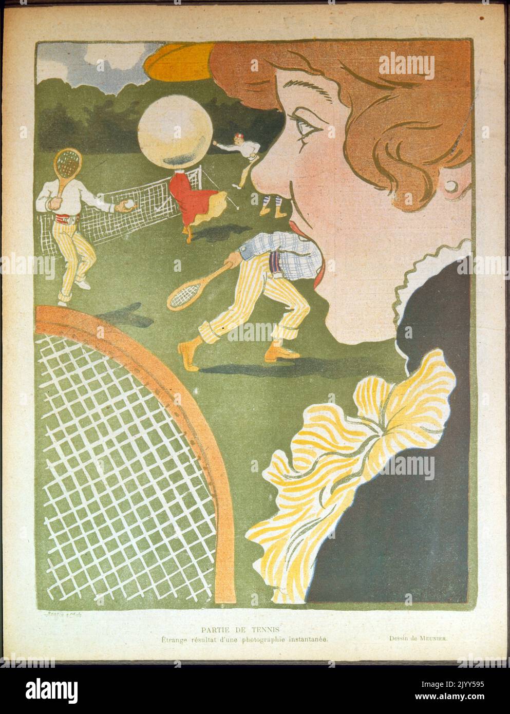 Dibujo titulado 'Partie de Tennis: Etrange resultat d'une photographie instantanee' (Juego de tenis: Extraño resultado de una instantánea) por el artista Meunier Le Rire: 22 de junio de 1901 Foto de stock
