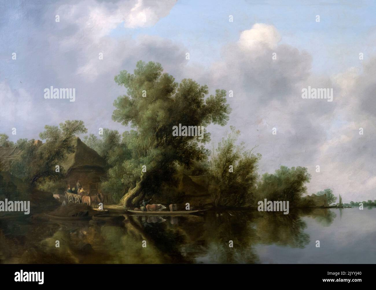Río con ferry, paisaje fluvial, Salomon van Ruysdael, Alte Pinakothek, Múnich, Alemania, Europa Foto de stock
