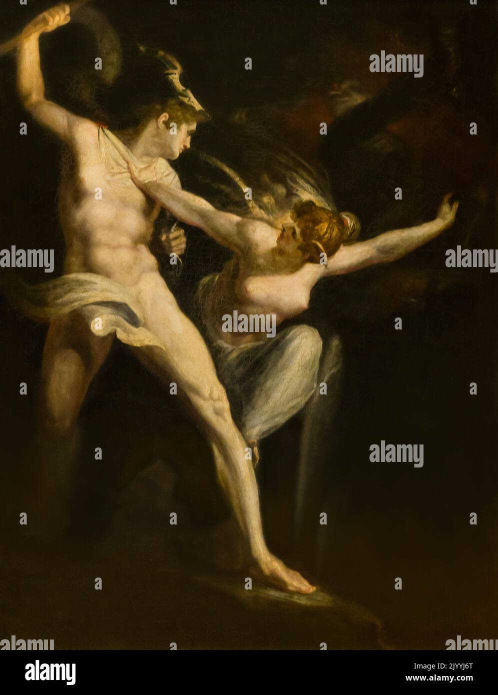Satanás y la muerte con el pecado interviniendo, Henry Fuseli, Neue Pinakothek, Munich, Alemania, Europa Foto de stock