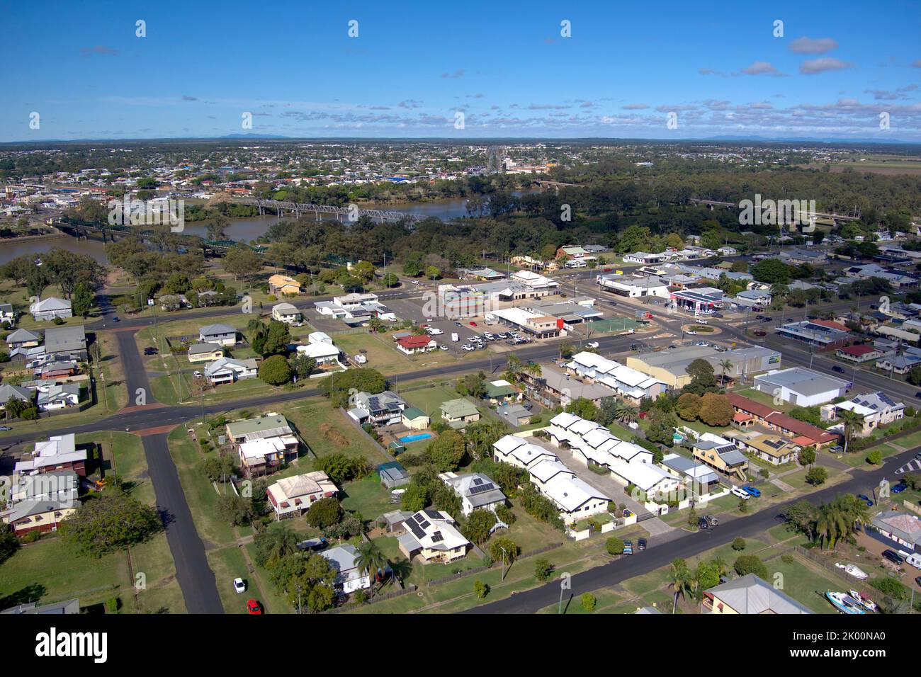 Aérea del norte de Bundaberg y el río Burnett Queensland Australia Foto de stock