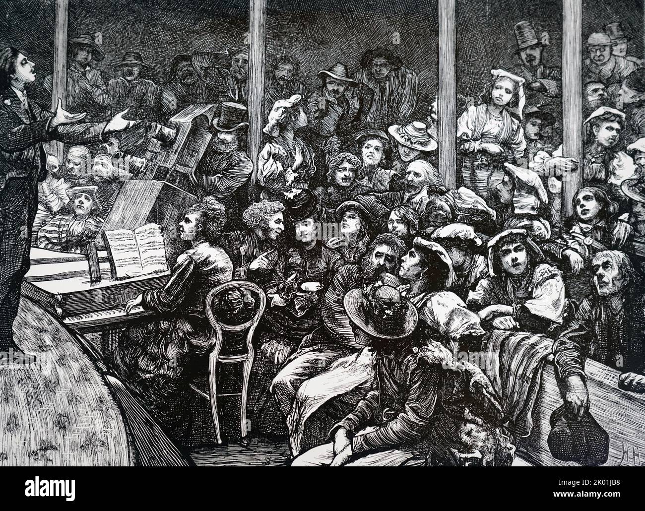 Trabajadores italianos pobres en Londres disfrutando de un entretenimiento. De The Graphic, Londres, 1 de marzo de 1871. Foto de stock