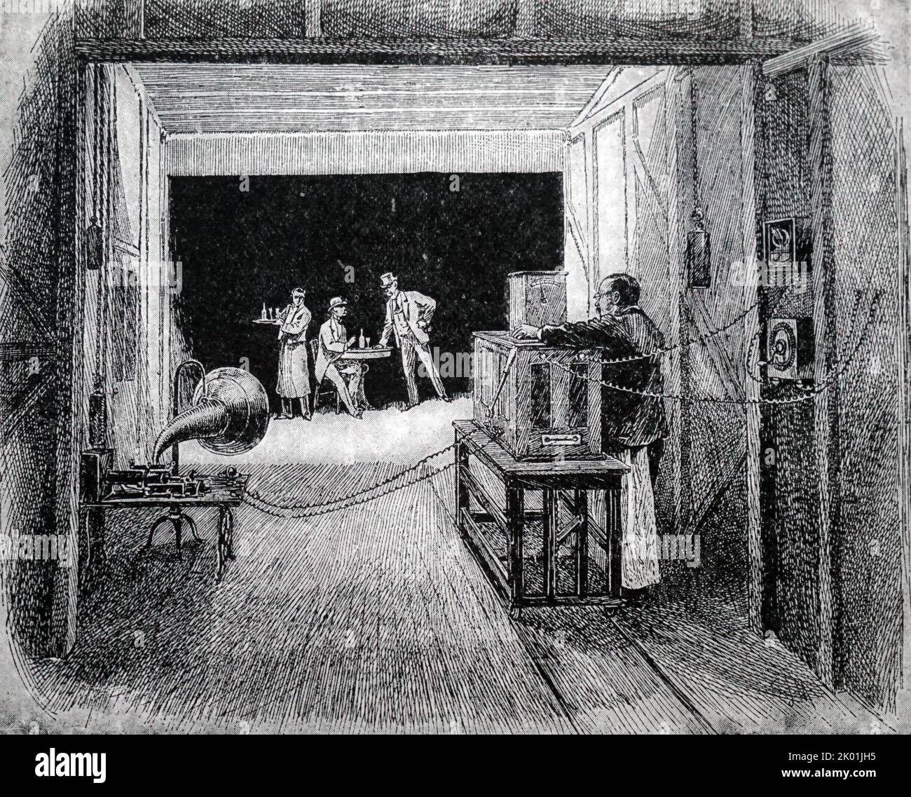 El teatro cineticográfico de Edison, c1892. En esto combinó la grabación de sonido y visión. Foto de stock