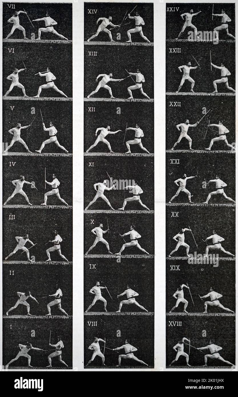 Serie de fotografías que estudian el movimiento tomadas en la Estación Physiologique de París. Director EJ Marey. Foto de stock