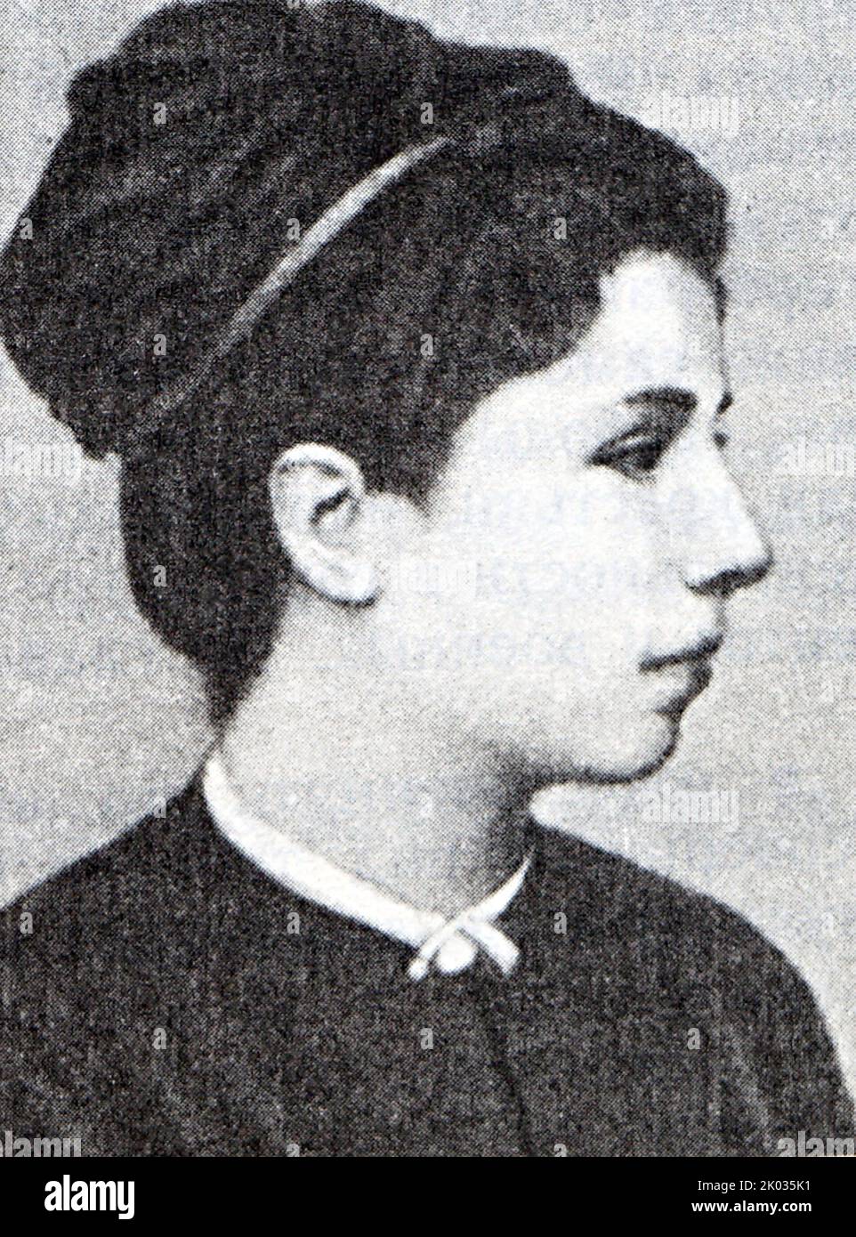 Sophia Lvovna Perovskaya (1853 - 1881) Imperio ruso revolucionario y miembro de la organización revolucionaria Narodnaya Volya. Ayudó a orquestar el asesinato de Alejandro II de Rusia, por el cual fue ejecutada por ahorcamiento. Foto de stock