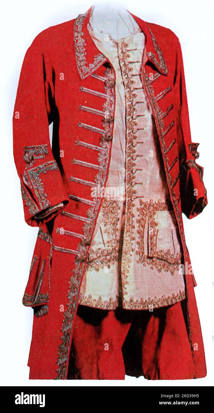 Traje ruso de moda para hombre, 1710. Foto de stock