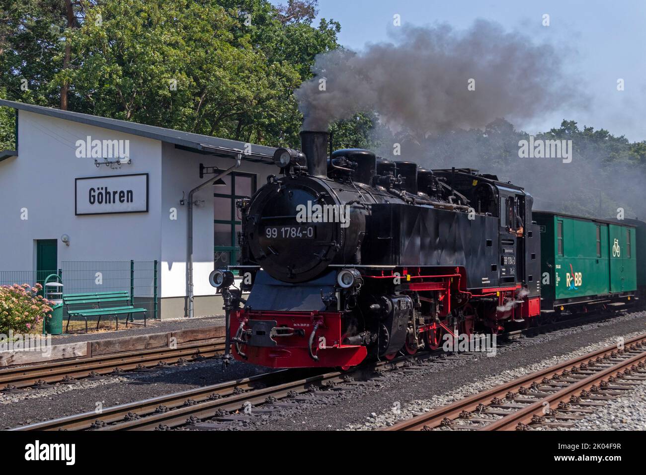 Tren de vapor Rasender Roland, Göhren, Isla Rügen, Mecklemburgo-Pomerania Occidental, Alemania Foto de stock