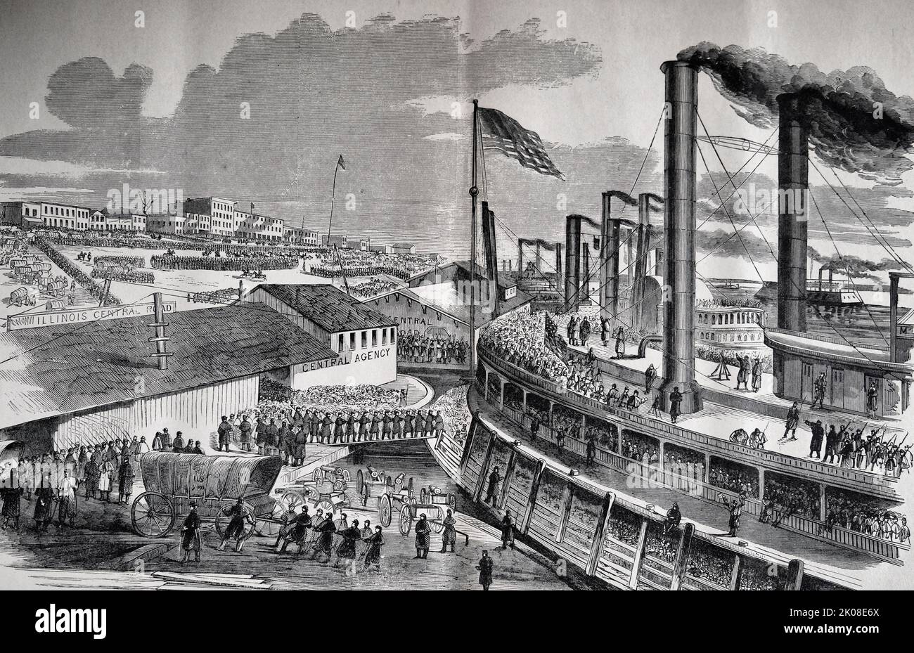 Embarque de la Brigada del General McClernand en El Cairo - El Avance de la Gran Expedición Misisipí - 10 de enero de 1862 Foto de stock