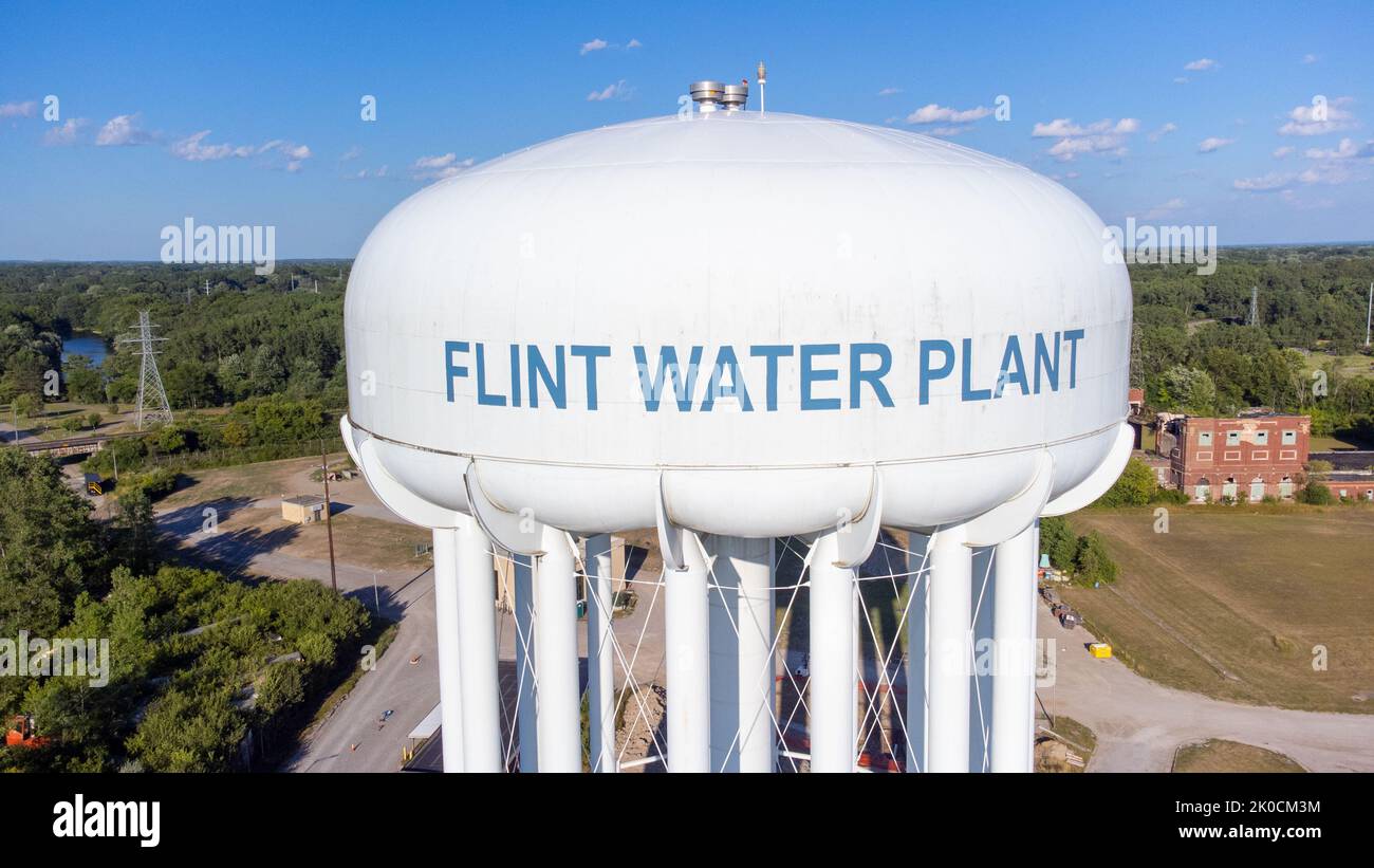 Flint Water Tower, Flint Water Plant, Flint, Michigan, EE.UU Foto de stock