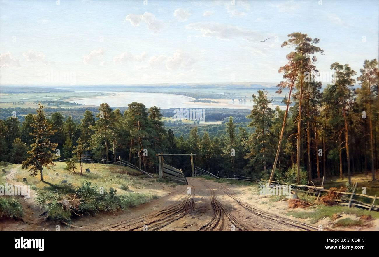 Vistas lejanas del bosque, 1884 por Ivan Ivanovich Shishkin (1832 - 1898); pintor paisajista ruso estrechamente asociado con el movimiento Peredvizhniki. Foto de stock