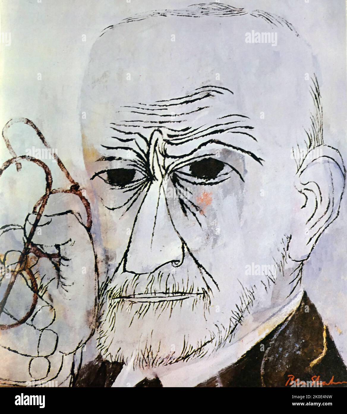 Sigmund Freud (1856 - 23 de septiembre de 1939) Neurólogo austriaco y fundador del psicoanálisis, un método clínico para el tratamiento de la psicopatología mediante el diálogo entre un paciente y un psicoanalista. Retrato de Ben Shahn 1956. Foto de stock