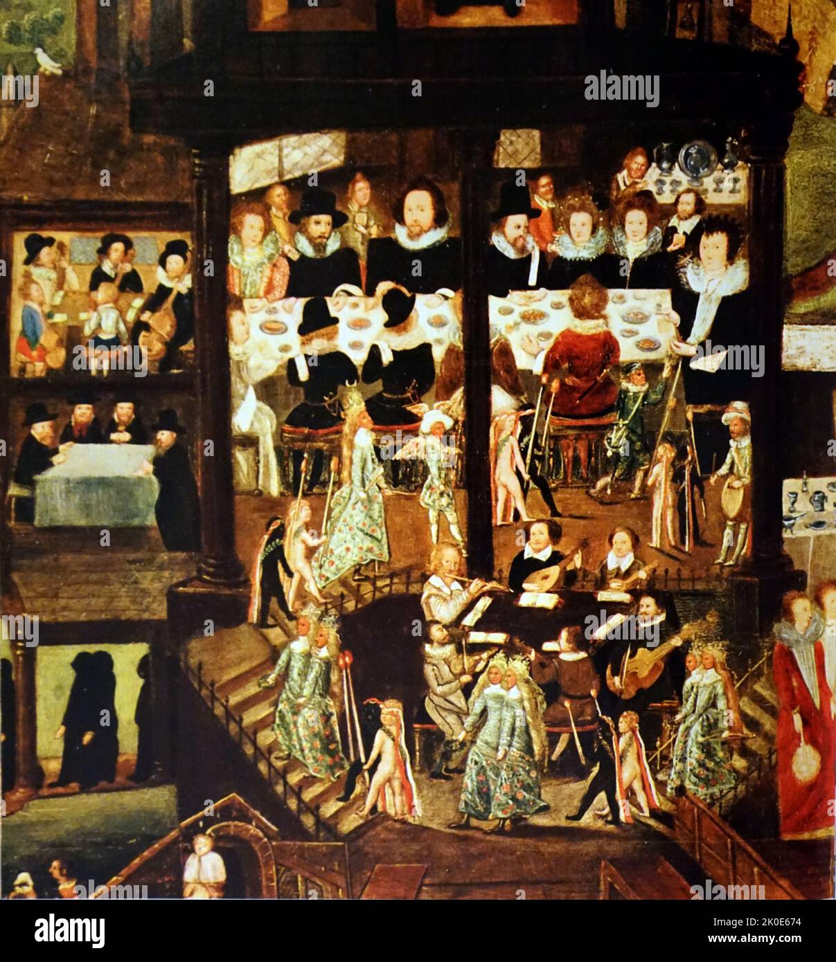 Pintura que representa una fiesta de boda del siglo 16th en la residencia de Sir Henry Unton (1557-1596) un diplomático inglés isabelino, siglo 16th. Foto de stock