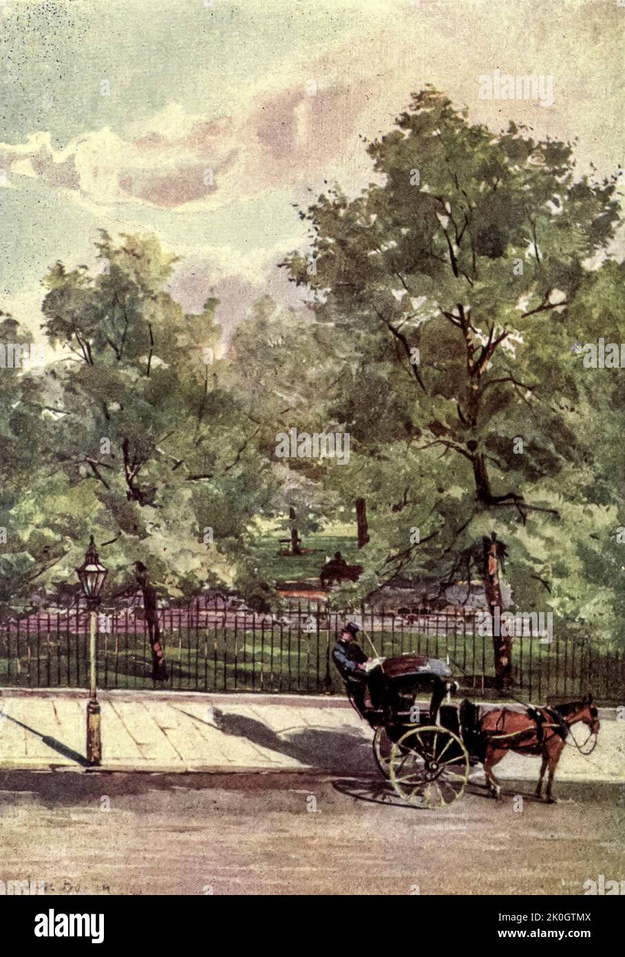 A Cab-Driver in Piccadilly from the Charm of Gardens por Dion Clayton Calthrop (1878–1937) Autor inglés, ilustrador publicado en 1910 Foto de stock