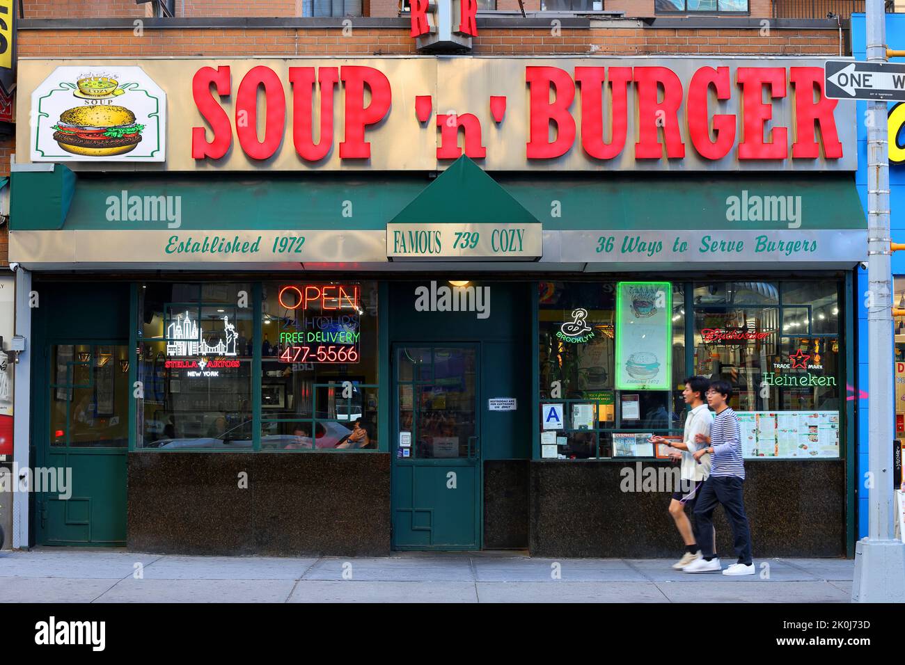 Cozy Soup & Burger, 739 Broadway, Nueva York, Nueva York, foto de un restaurante en Greenwich Village de Manhattan Foto de stock