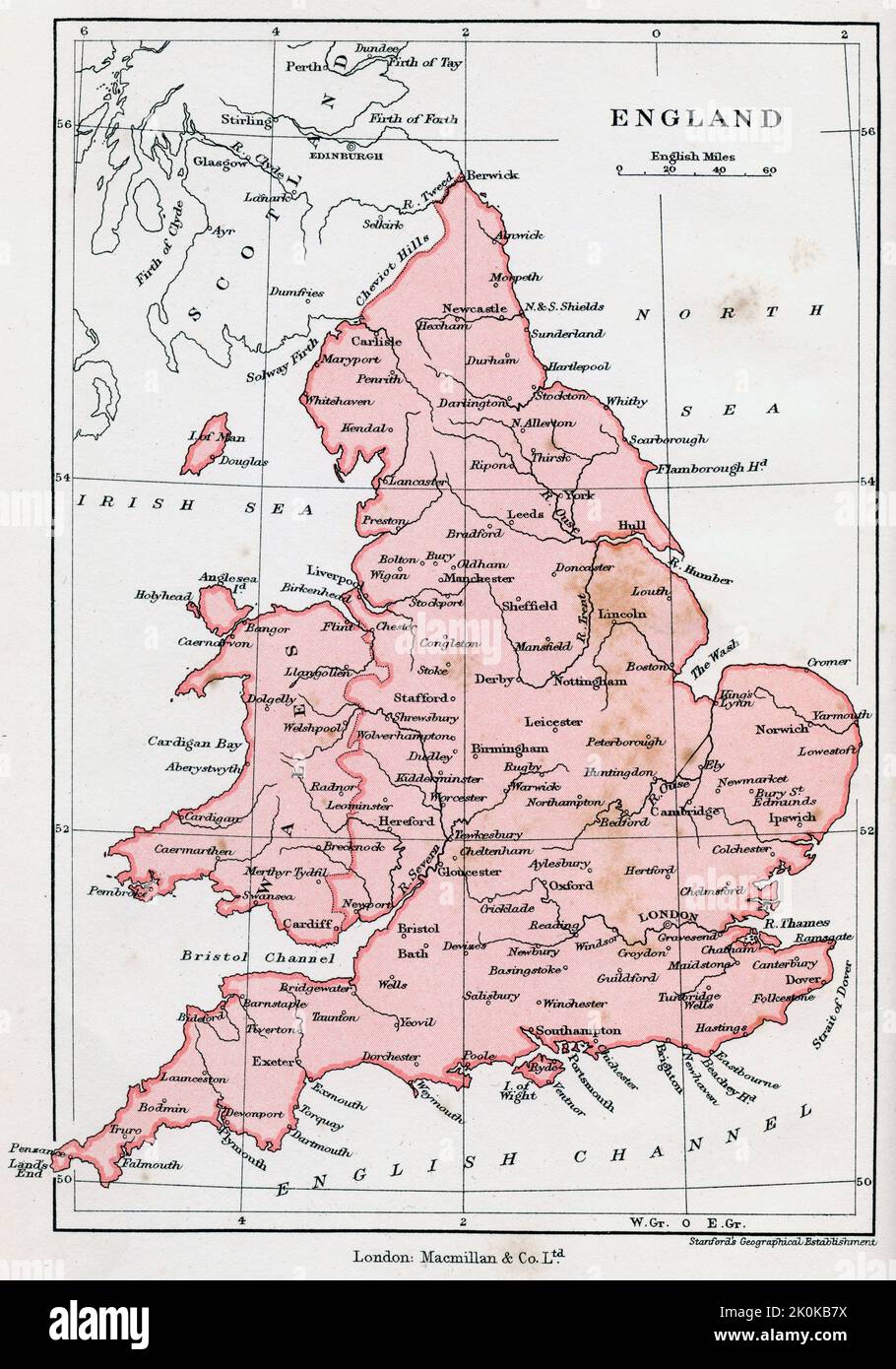 Mapa de Inglaterra, c1902. Foto de stock