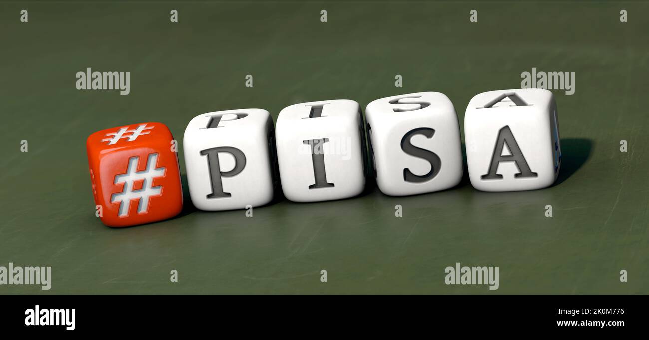Calza blanca con la palabra 'PISA' en pizarra verde Foto de stock
