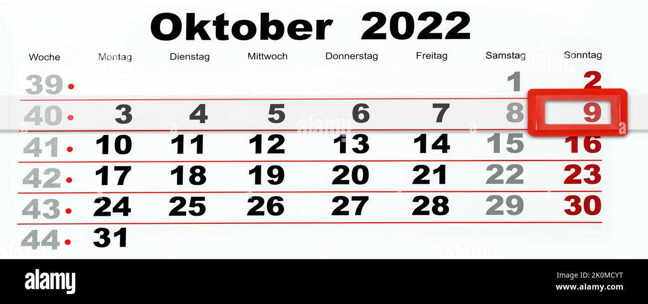 Deutscher Kalender 9. Oktober 2022 Foto de stock