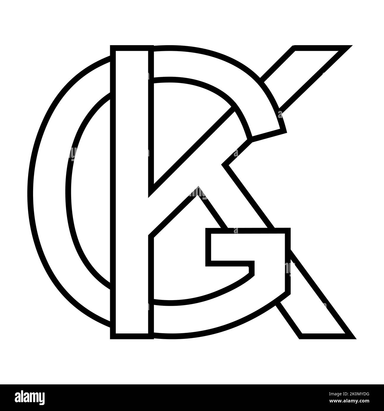 Logotipo signo gk kg, icono nft letras entrelazadas g k Ilustración del Vector