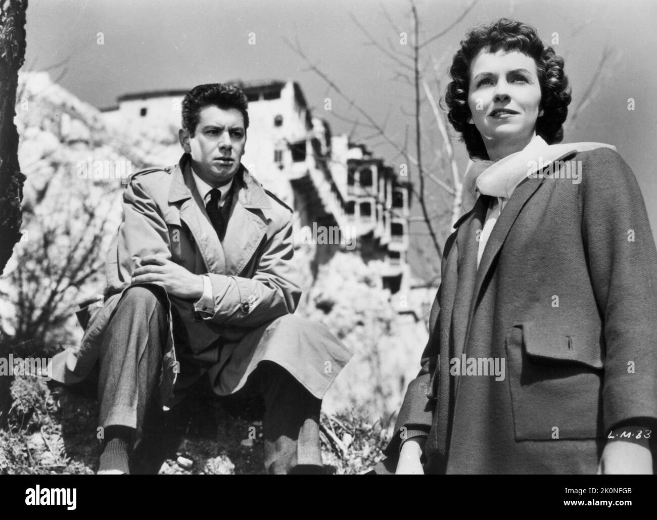 José Suárez, Betsy Blair, Encargado de la película española 'The Lovemaker', Título original en español: 'Calle Mayor', alias 'Main Street', Suevia Films, EE.UU. Distribución: Trans-Lux Pictures, 1956 Foto de stock