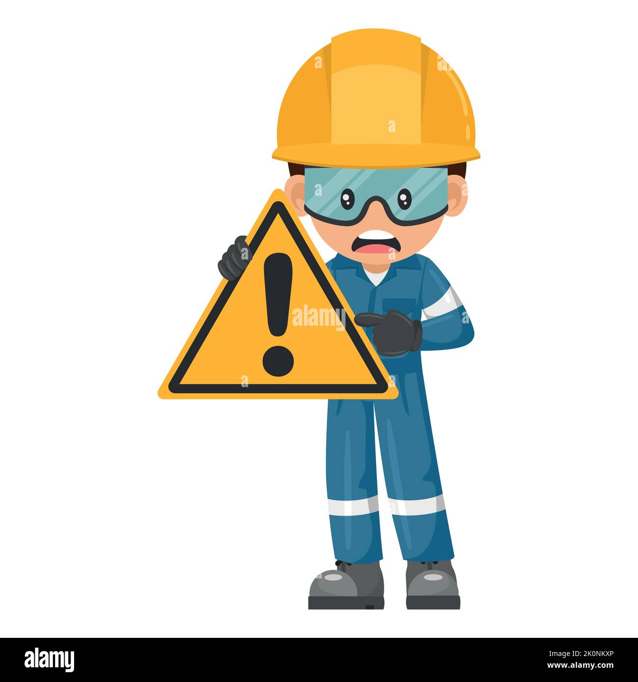 Trabajador industrial con señal de peligro. Pictograma e icono de