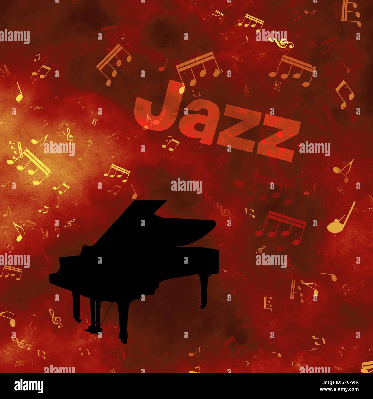 Instrumento de piano y fondo de notas musicales para el concepto de música Jazz Foto de stock