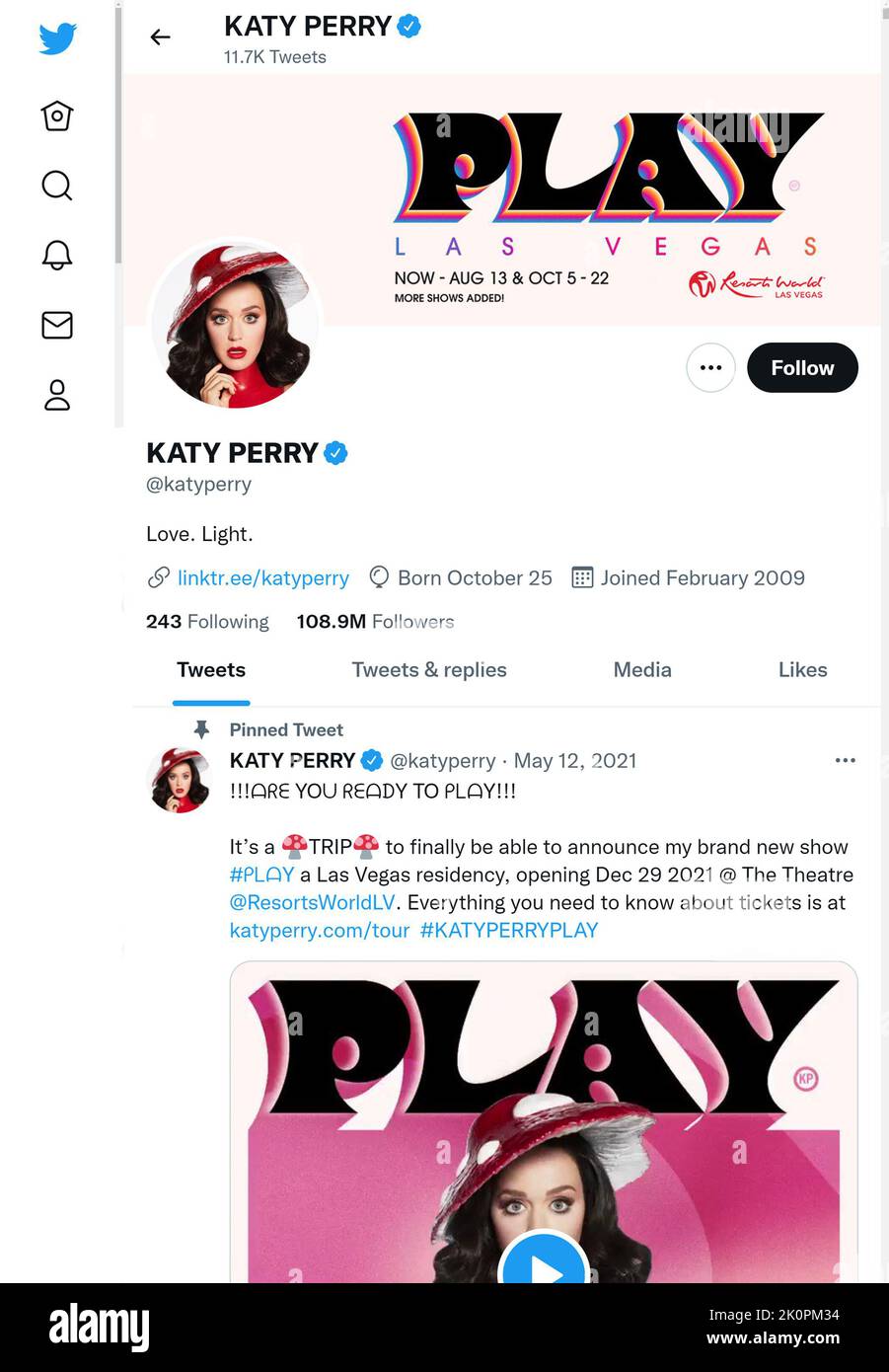 Página de Twitter (septiembre de 2022) de Katy Perry Foto de stock
