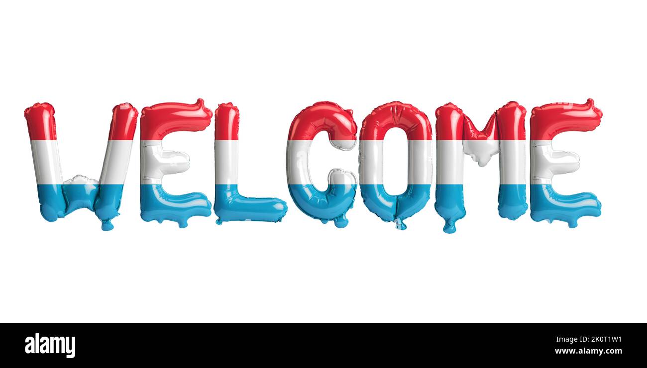 3D ilustración de globos con carta de bienvenida en la bandera de
