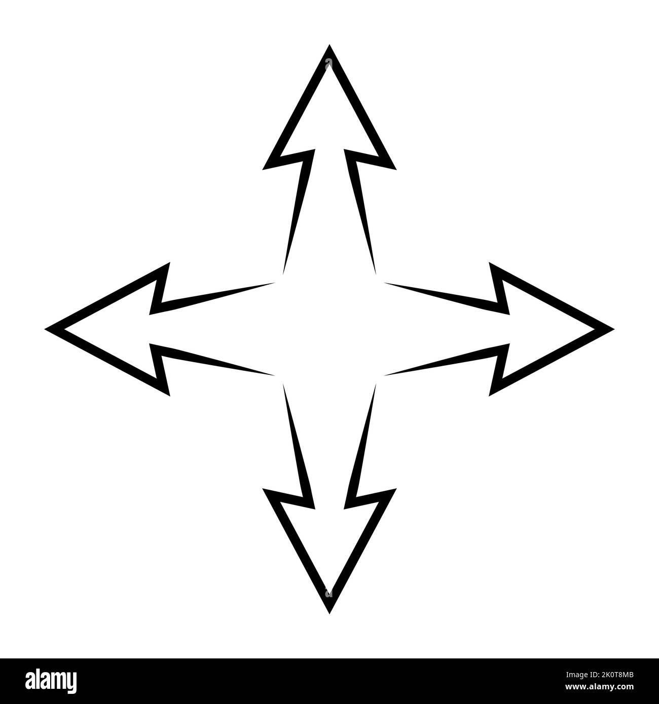 flecha lateral de 4 mm, icono de cuatro direcciones en ambos sentidos, línea de flecha del logotipo Ilustración del Vector