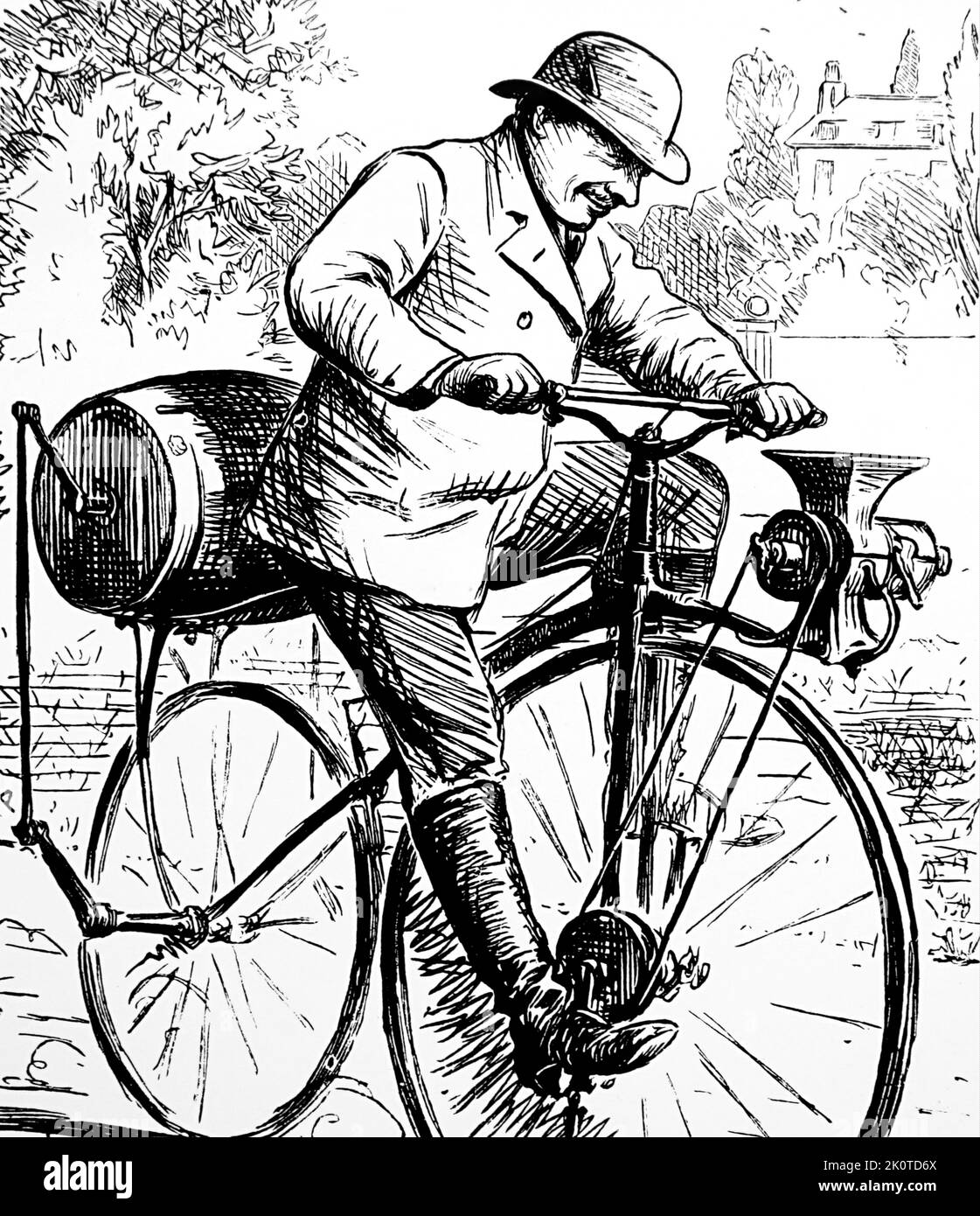 Ilustración que muestra una bicicleta 'Schumacher' de 'Punch' 1869 Foto de stock