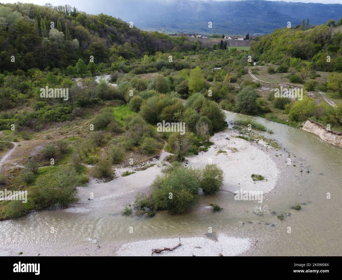 Die geschützte Auenlandschaft im Genfer Tal des Allondon Foto de stock