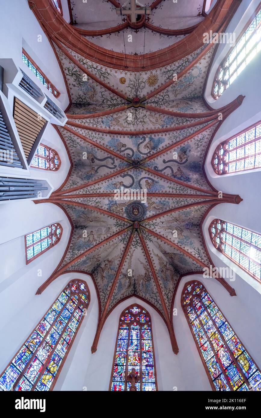 Nave y bóvedas, Iglesia Carmelita, Karmeliterkloster, Maguncia, Alemania Foto de stock