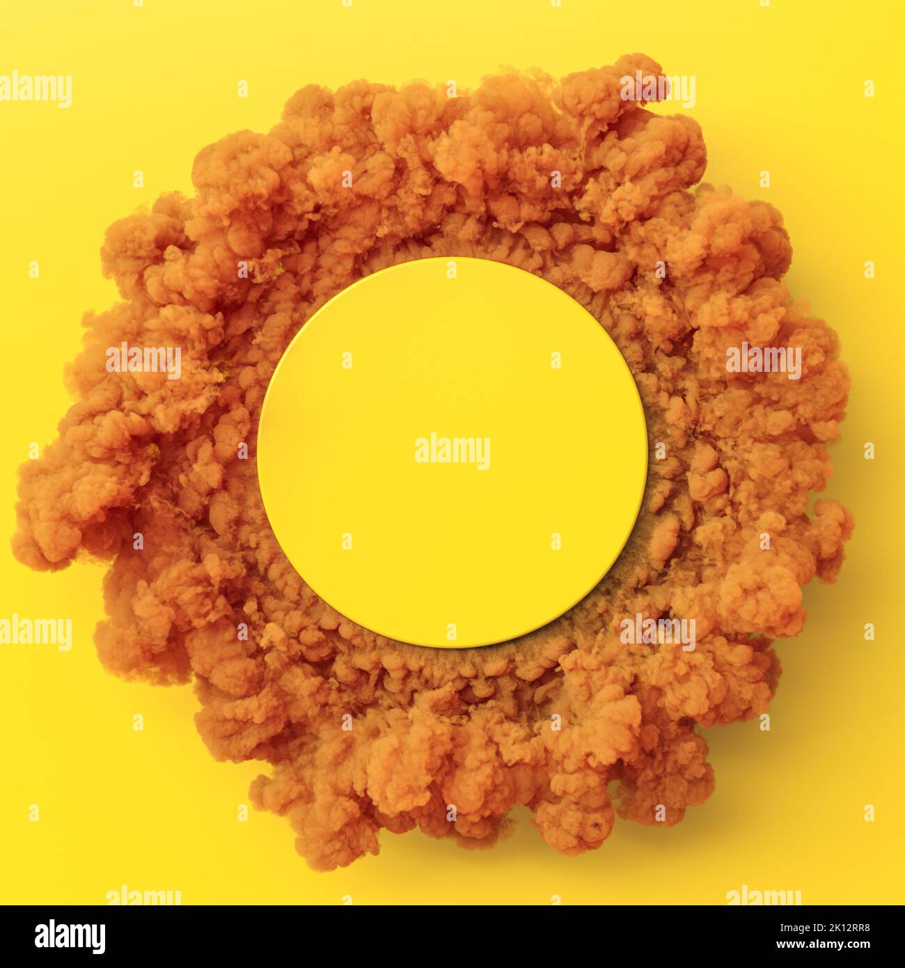 una nube naranja rodea un círculo amarillo vacío. presentación 3d Foto de stock