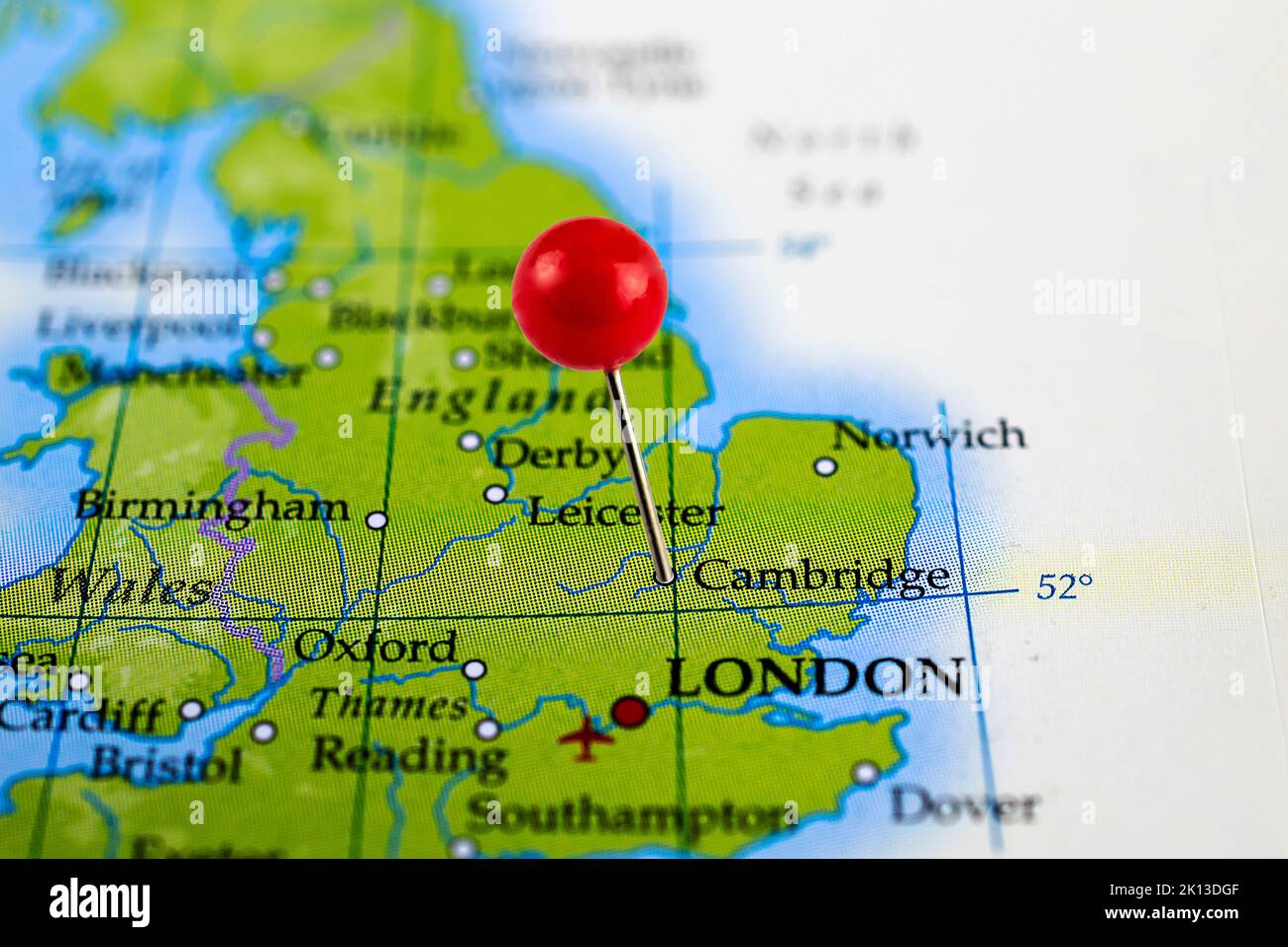 Mapa de Cambridge. Primer plano del mapa de Cambridge con alfiler rojo