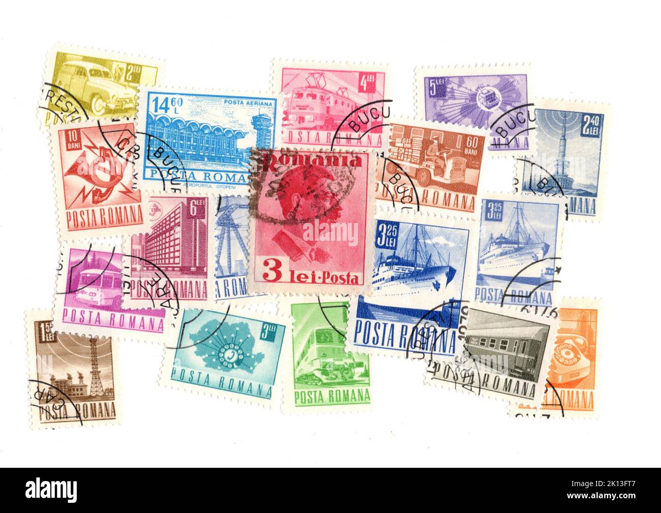 Montaje de sellos de correos antiguos de Rumania sobre fondo blanco  Fotografía de stock - Alamy