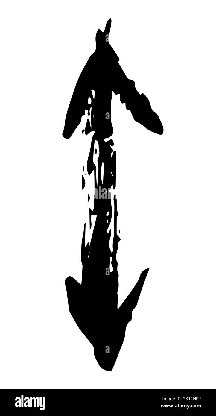 Mano pintada flecha de dos cabezas dibujada con pincel de tinta aislado