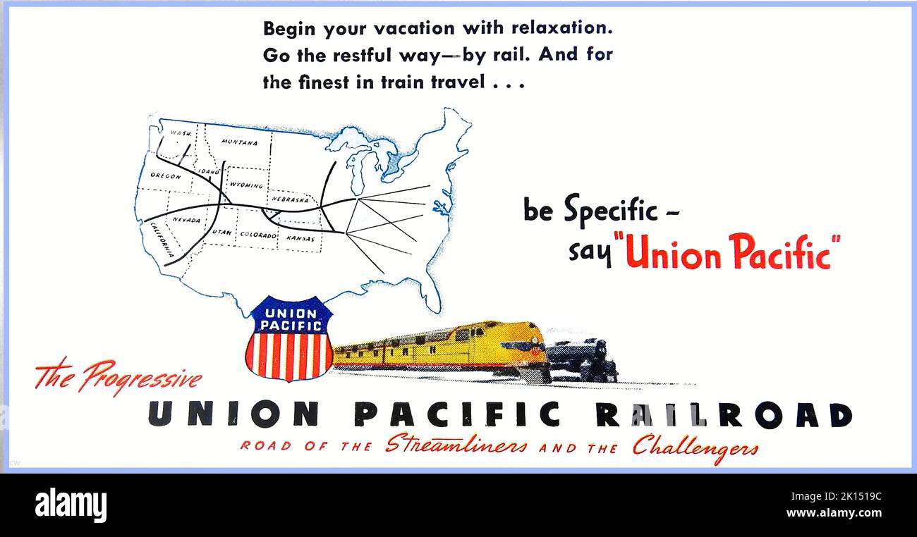 Anuncio de 1940 para el Ferrocarril Union Pacific Foto de stock