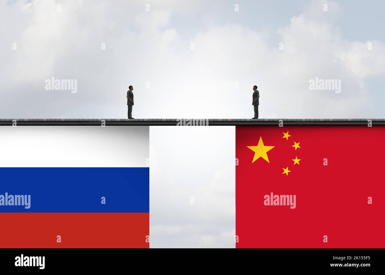 China Rusia Acuerdo y Rusia acuerdo o negociaciones chinas como un pacto económico y político entre Moscú y Beijing concepto. Foto de stock