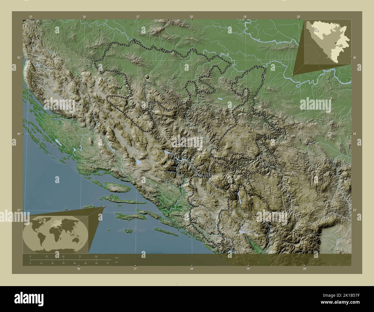 Repuplika Srpska, entidad de Bosnia y Herzegovina. Mapa de altura