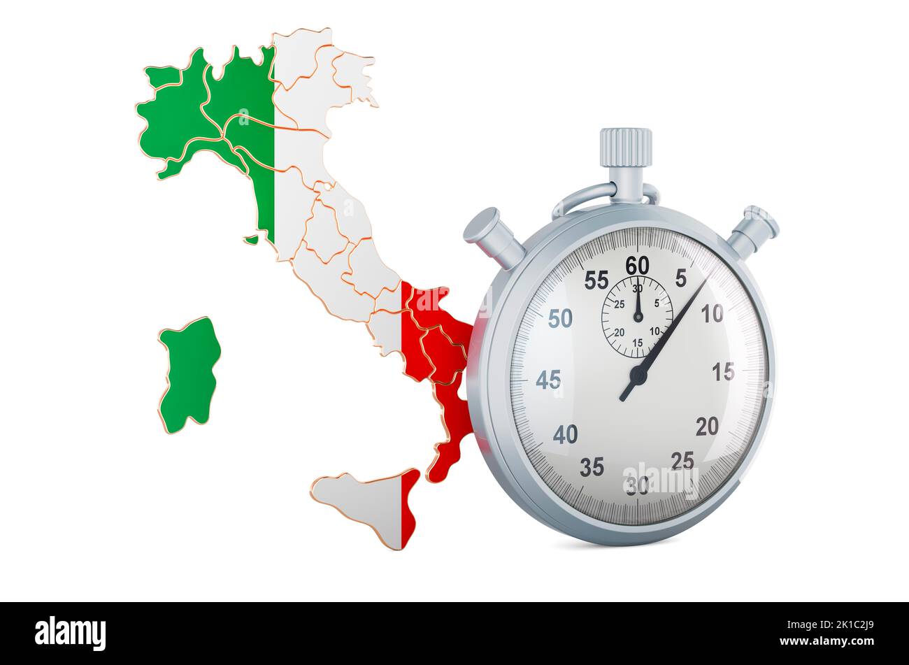 Mapa italiano con cronómetro, 3D rendering aislado sobre fondo blanco Foto de stock