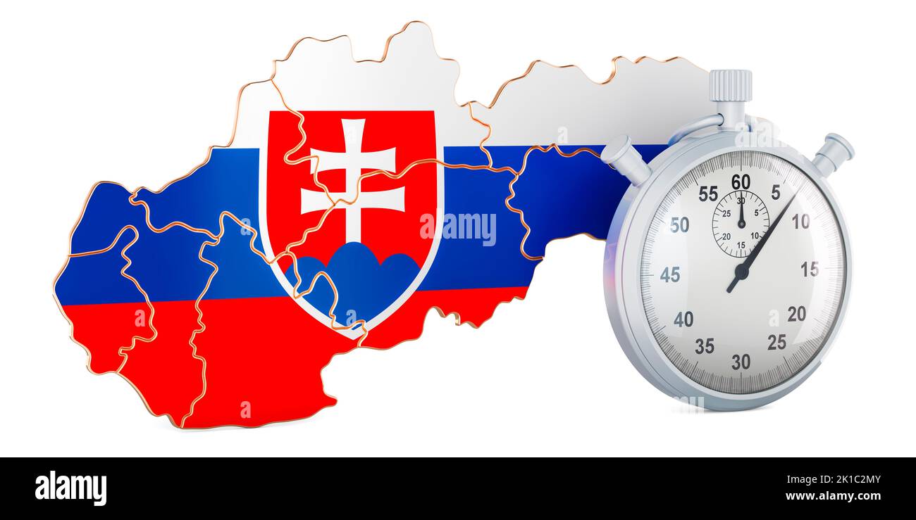 Mapa eslovaco con cronómetro, representación 3D aislada sobre fondo blanco Foto de stock